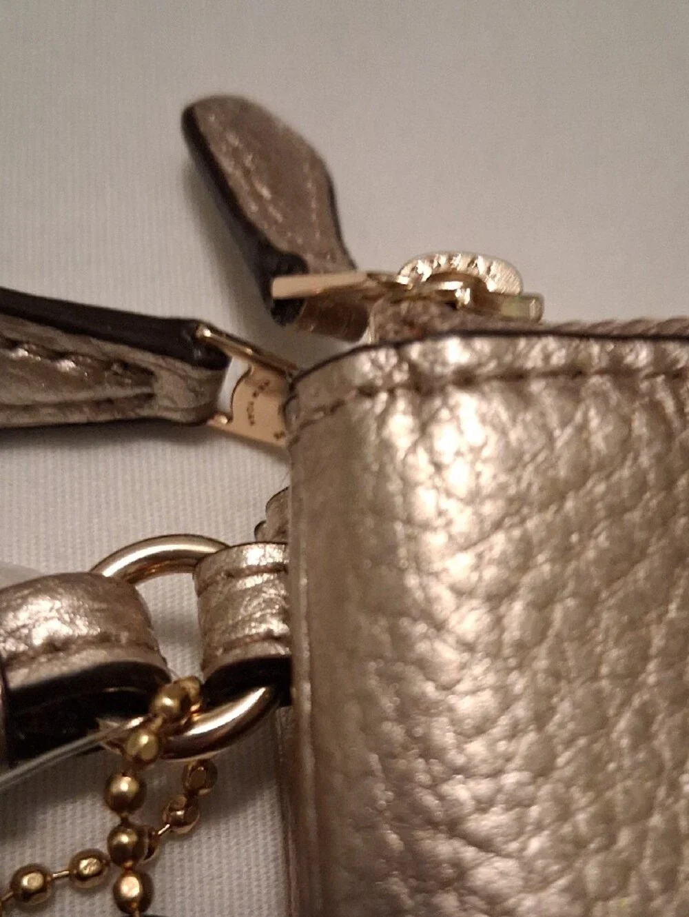 Coach Metallic Gold Leather Wristlet Card & Key Holder BNWT